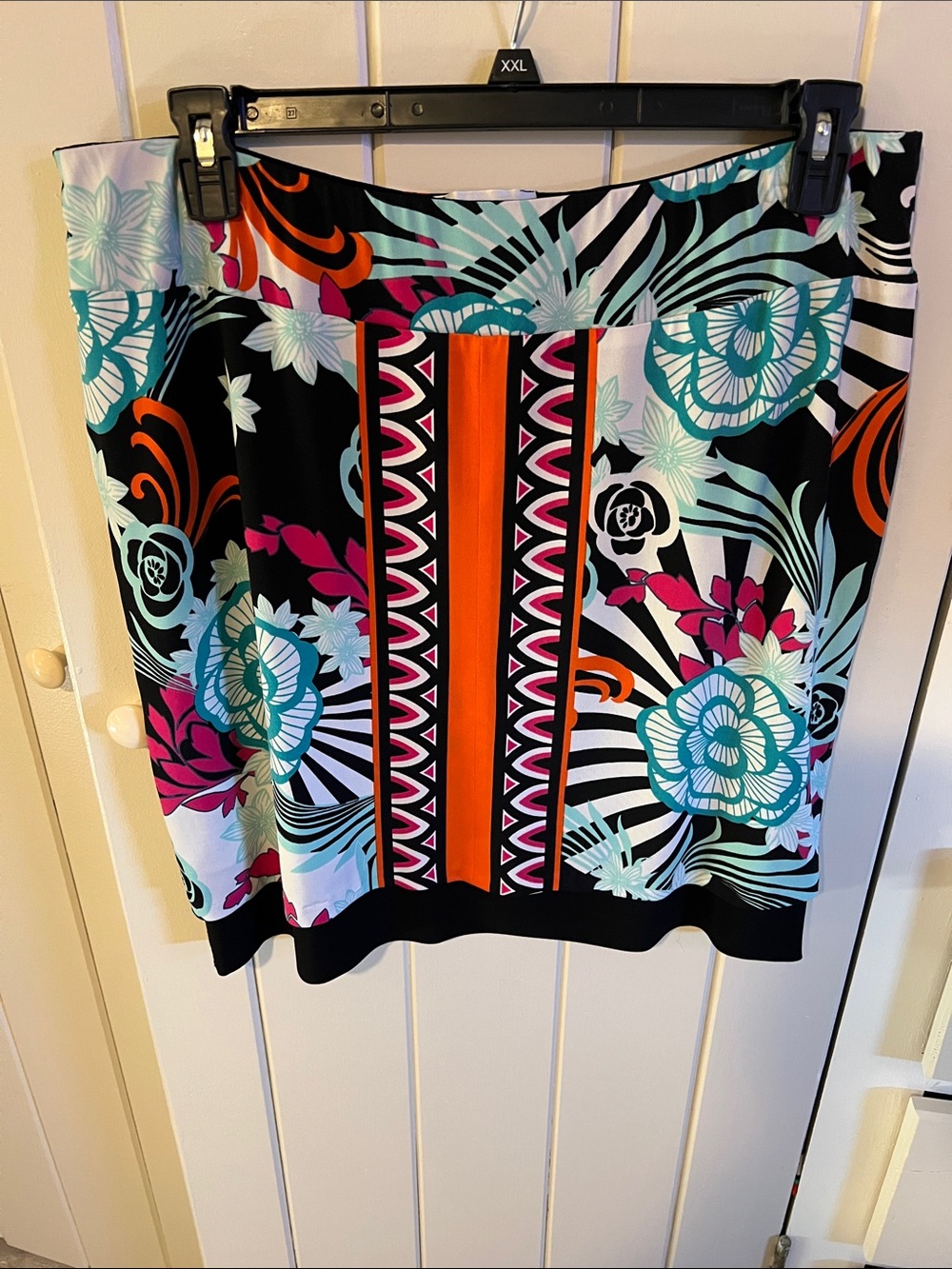 Joseph Ribkoff Black Mini Skirt with Teal, Pink & Orange Floral Print